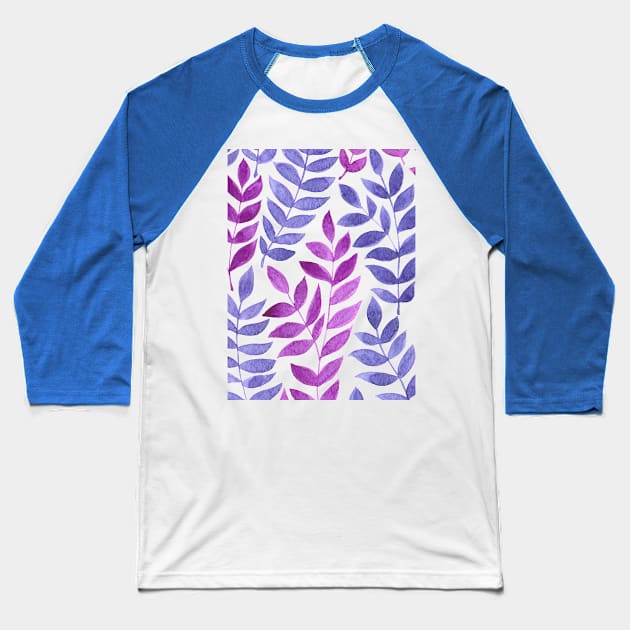 Watercolor leaves in magenta and violet Baseball T-Shirt by katerinamk